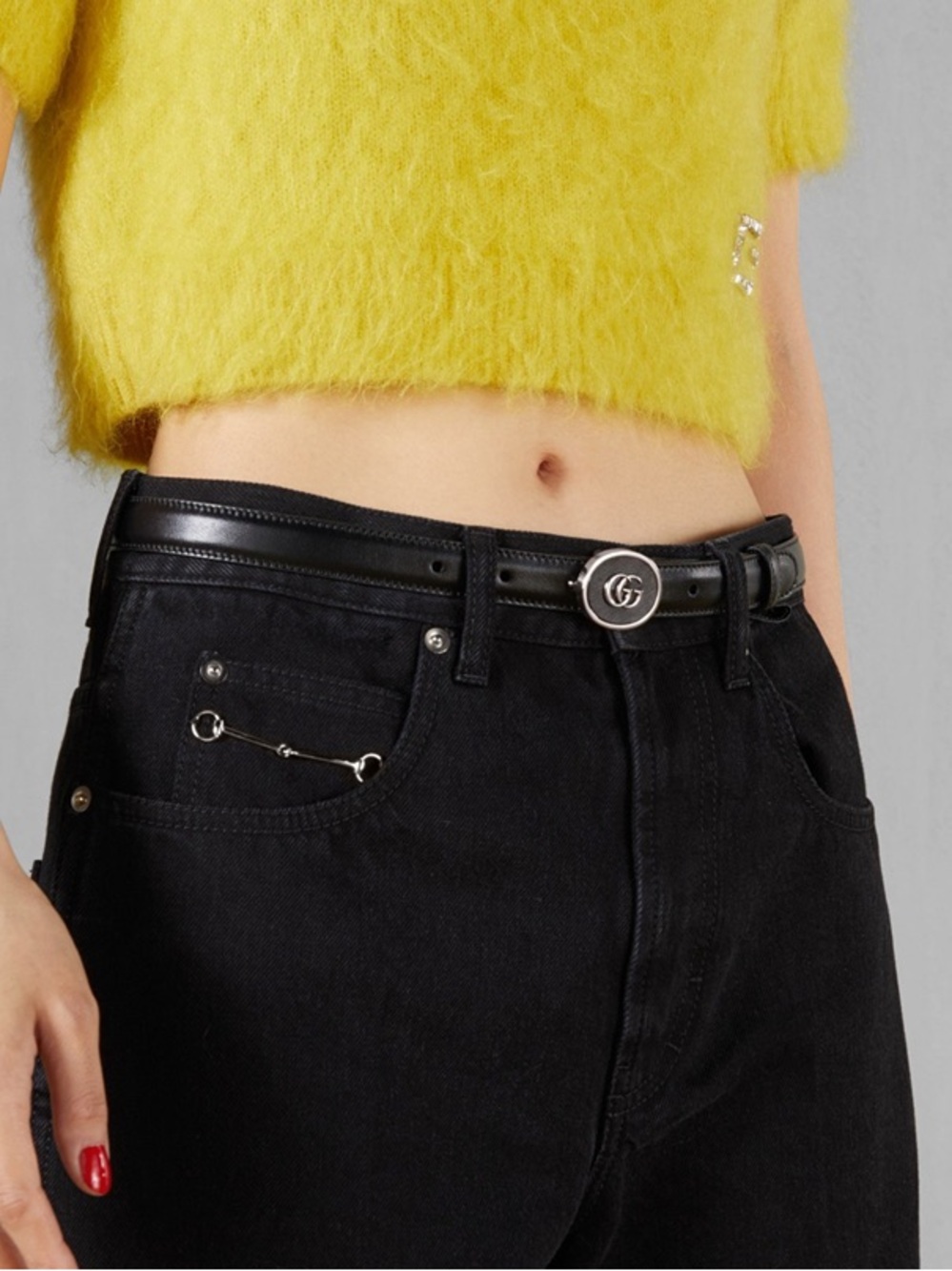 Gucci black leather GG belt